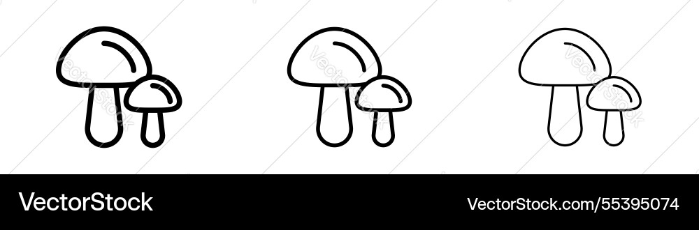 Mushroom icons in three different stroke lines Vector Image
