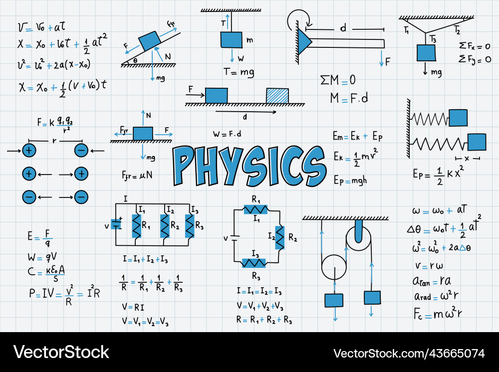 Physics exercises formulas and equations Vector Image