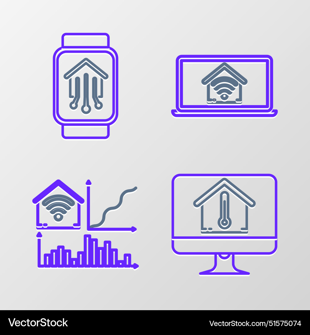 Set line computer monitor with house temperature Vector Image