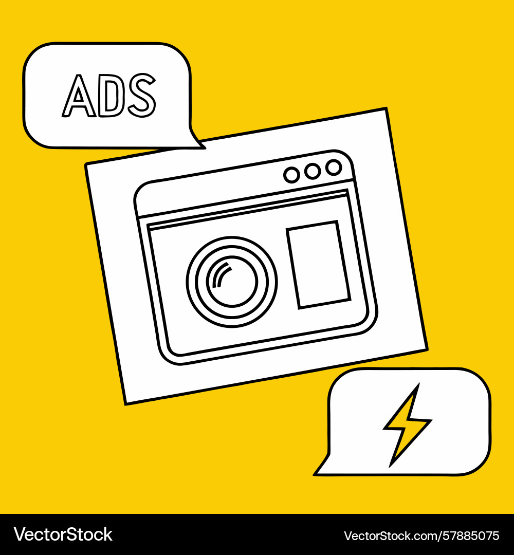 Black and white of a camera interface with speech Vector Image