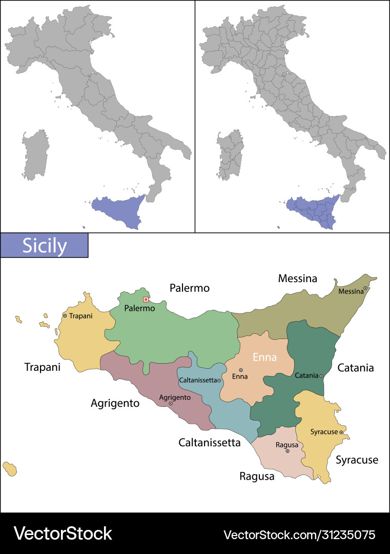 Map of Sicily, Italy – Royalty-Free Vector | VectorStock, image size:761x1080