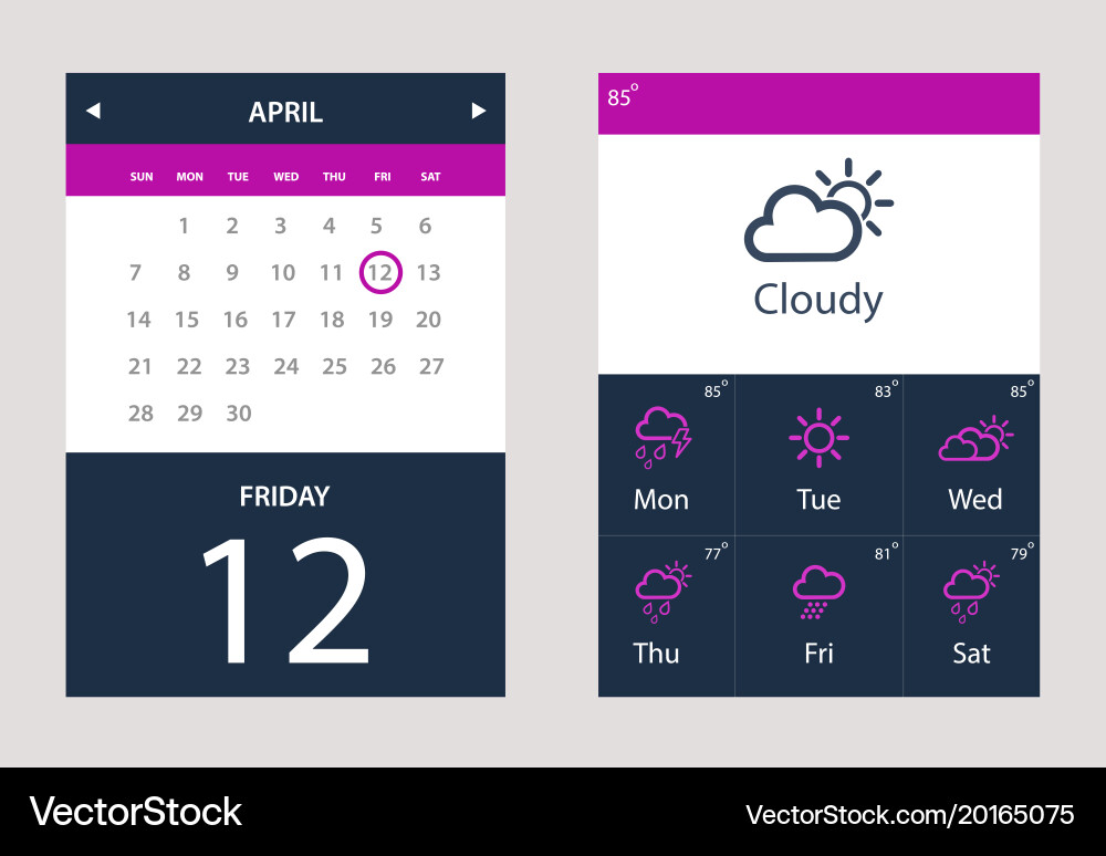 Set of weather and calendar widget ui vector image