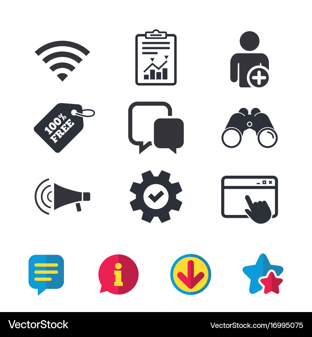 Wifi and chat bubbles add user megaphone vector image
