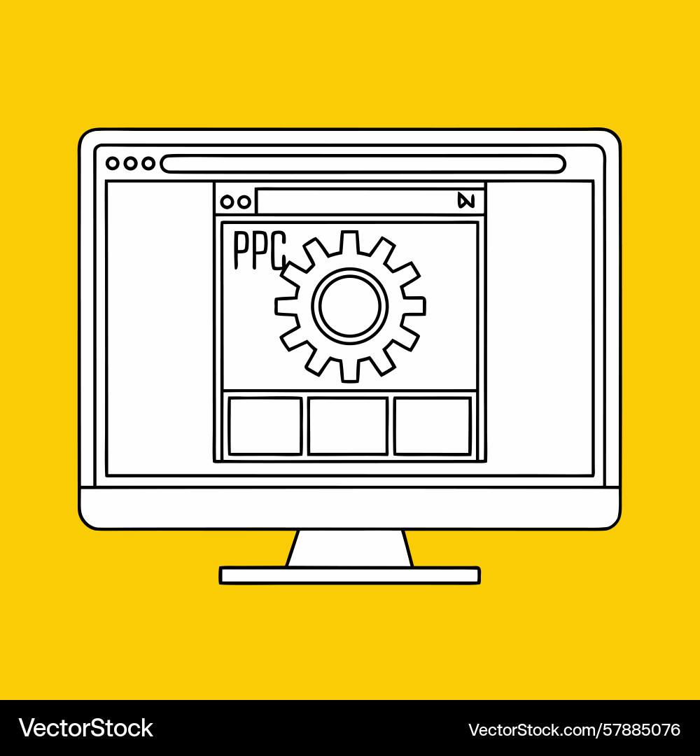 Black and white of a computer monitor displaying Vector Image