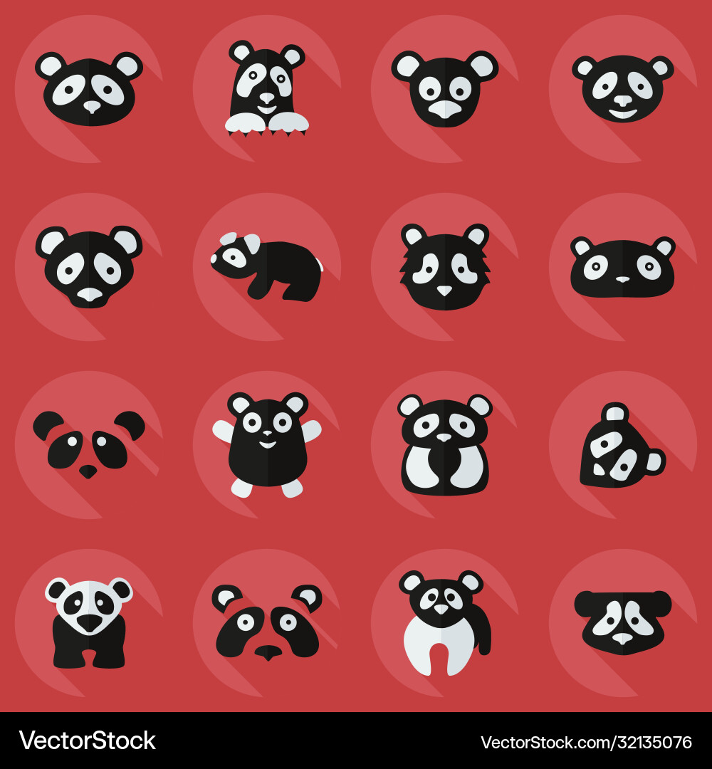 Flat concept set modern design with shadow pandas Flat concept set modern design with shadow pandas Vector Image