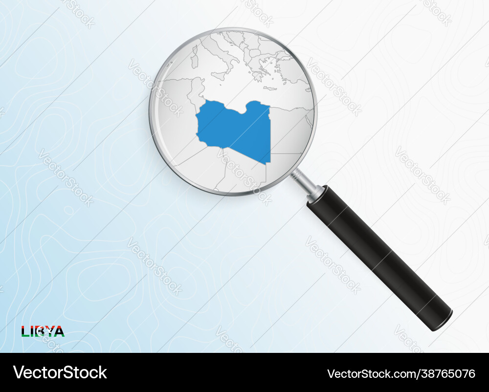 Magnifier with map libya on abstract vector image