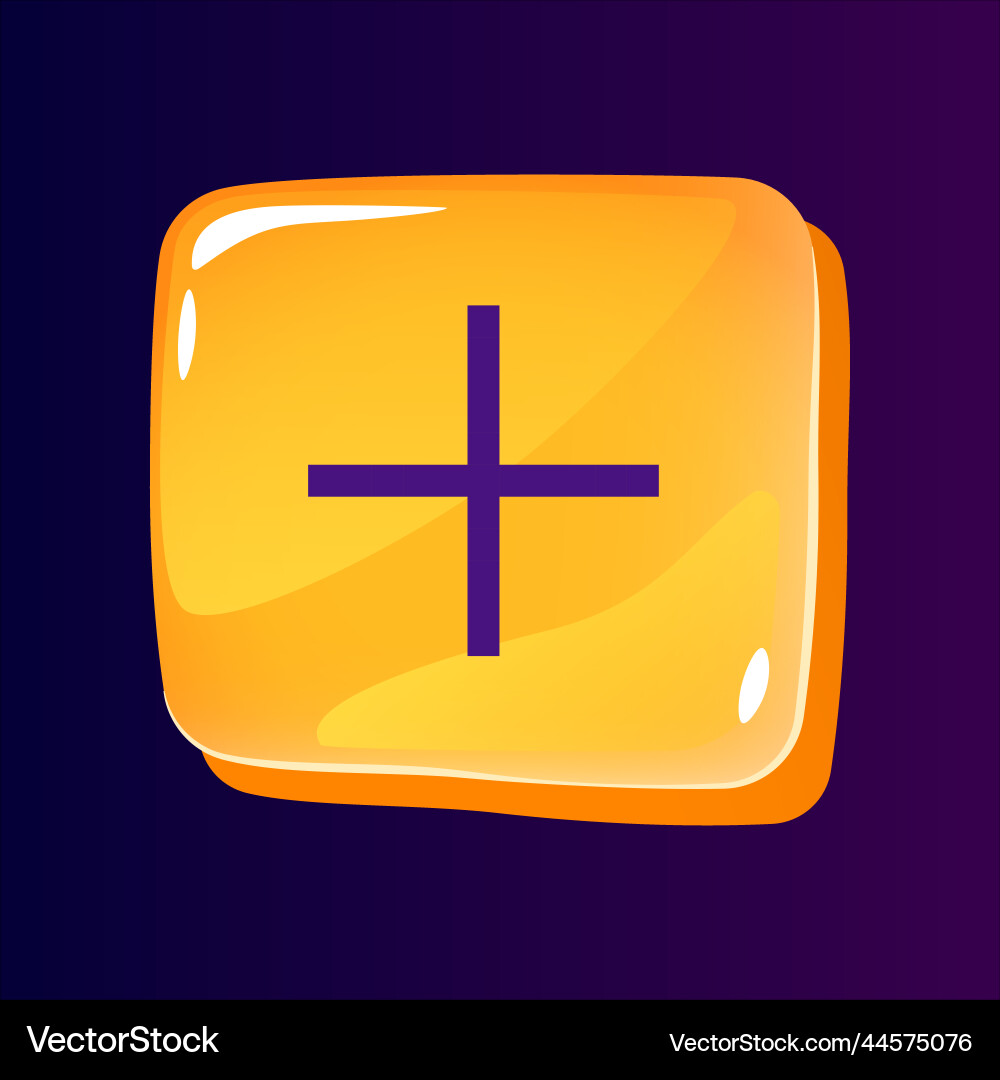 Plus glossy ui button with pixelated color icon vector image