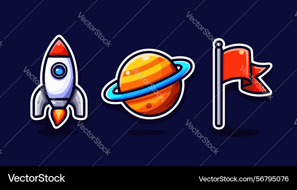 Rocket and planet design with flags vector image