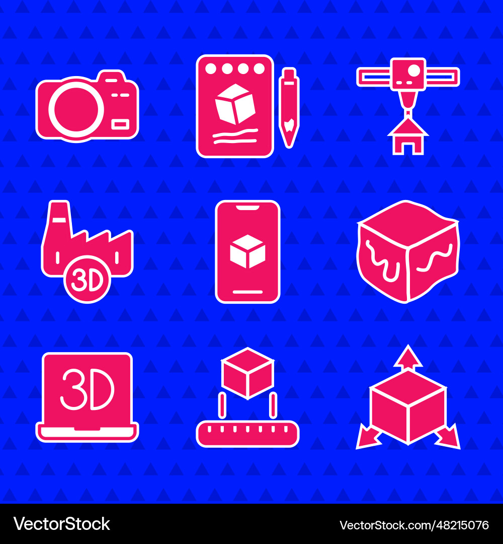 Set 3d printer software isometric cube printing Set 3d printer software isometric cube printing Vector Image
