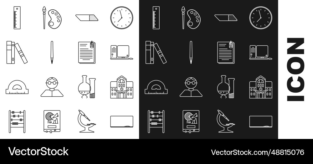 Set line chalkboard school building computer Set line chalkboard school building computer vector image