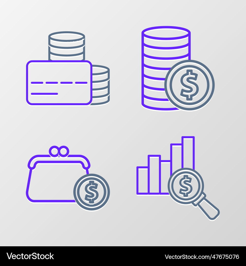 Set line pie chart and dollar wallet with coins Vector Image