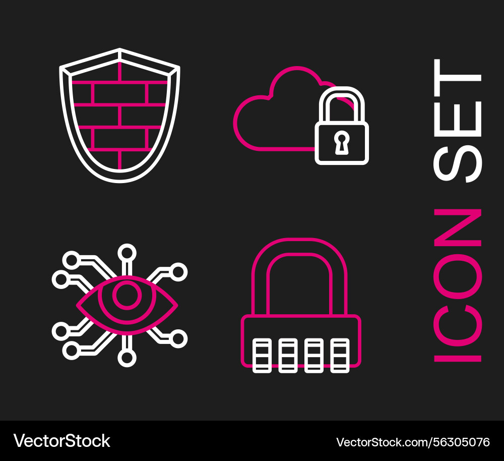 Set line safe combination lock eye scan cloud Set line safe combination lock eye scan cloud vector image