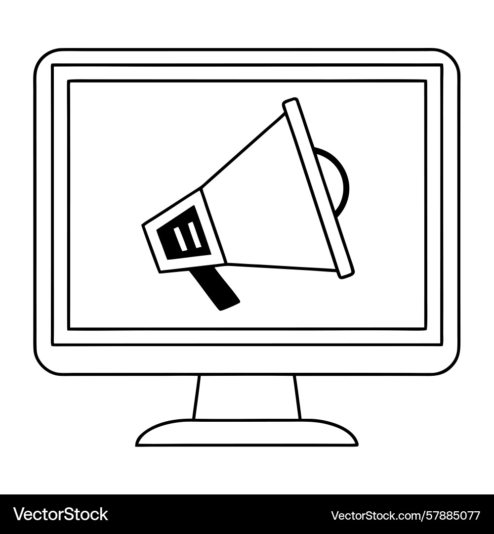 Black and white of a computer monitor displaying Vector Image