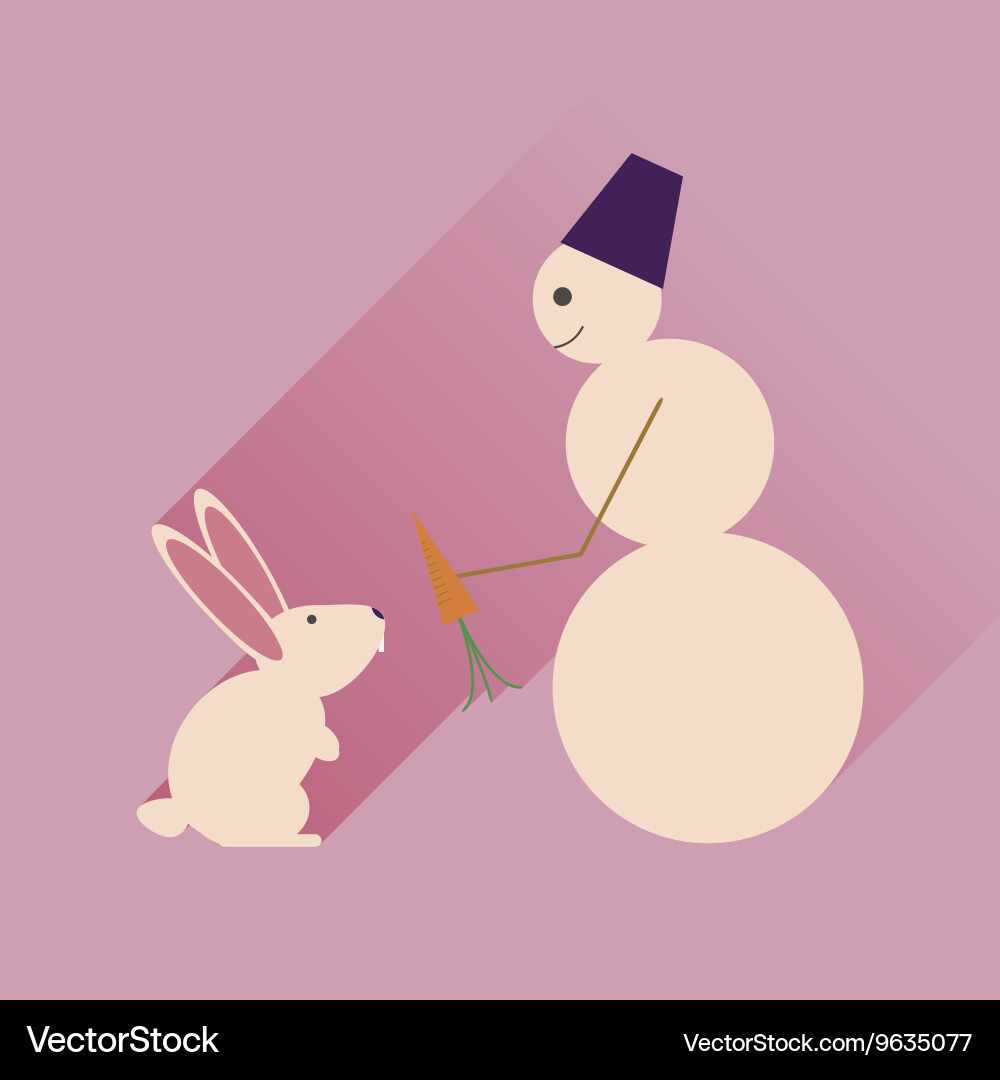 Flat web icon with long shadow snowman and rabbit vector image
