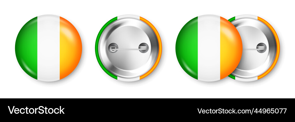 Realistic button badge with printed irish flag Realistic button badge with printed irish flag vector image