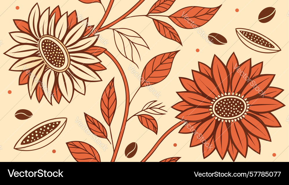 Rustic sunflower pattern with botanical elements Vector Image