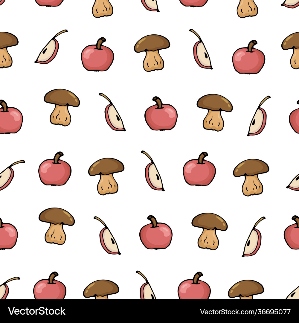 Seamless pattern a mushroom red apple Seamless pattern a mushroom red apple Vector Image