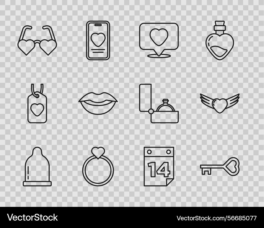Set line condom key in heart shape like Set line condom key in heart shape like vector image