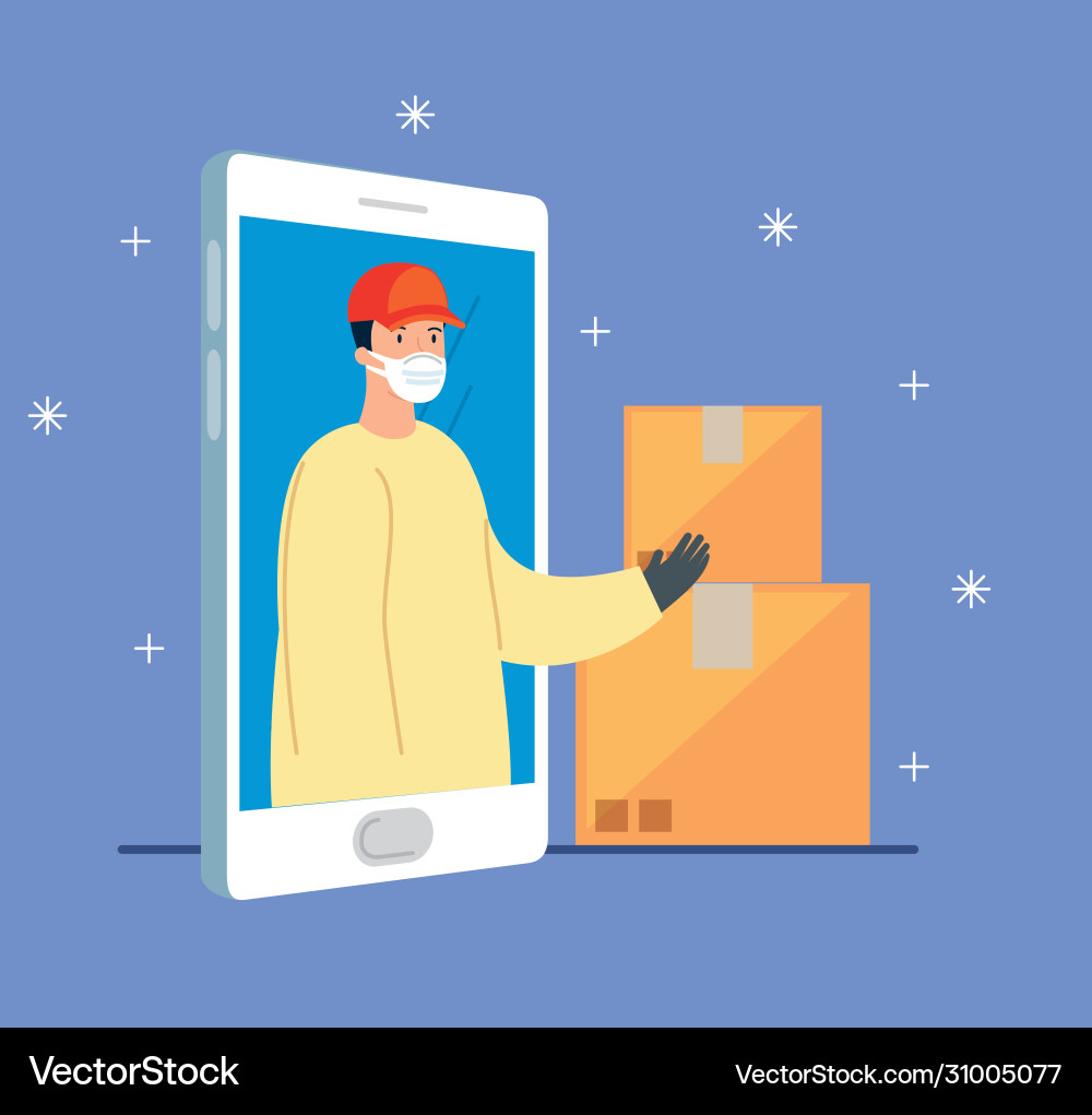 Smartphone with app delivery and worker Vector Image
