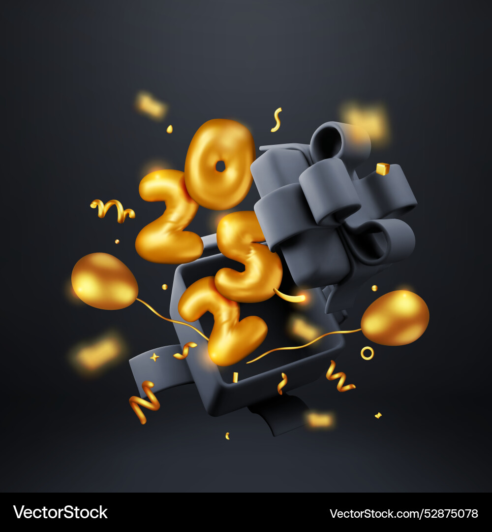 3d open gift box with sign 2025 and confetti 3d open gift box with sign 2025 and confetti vector image