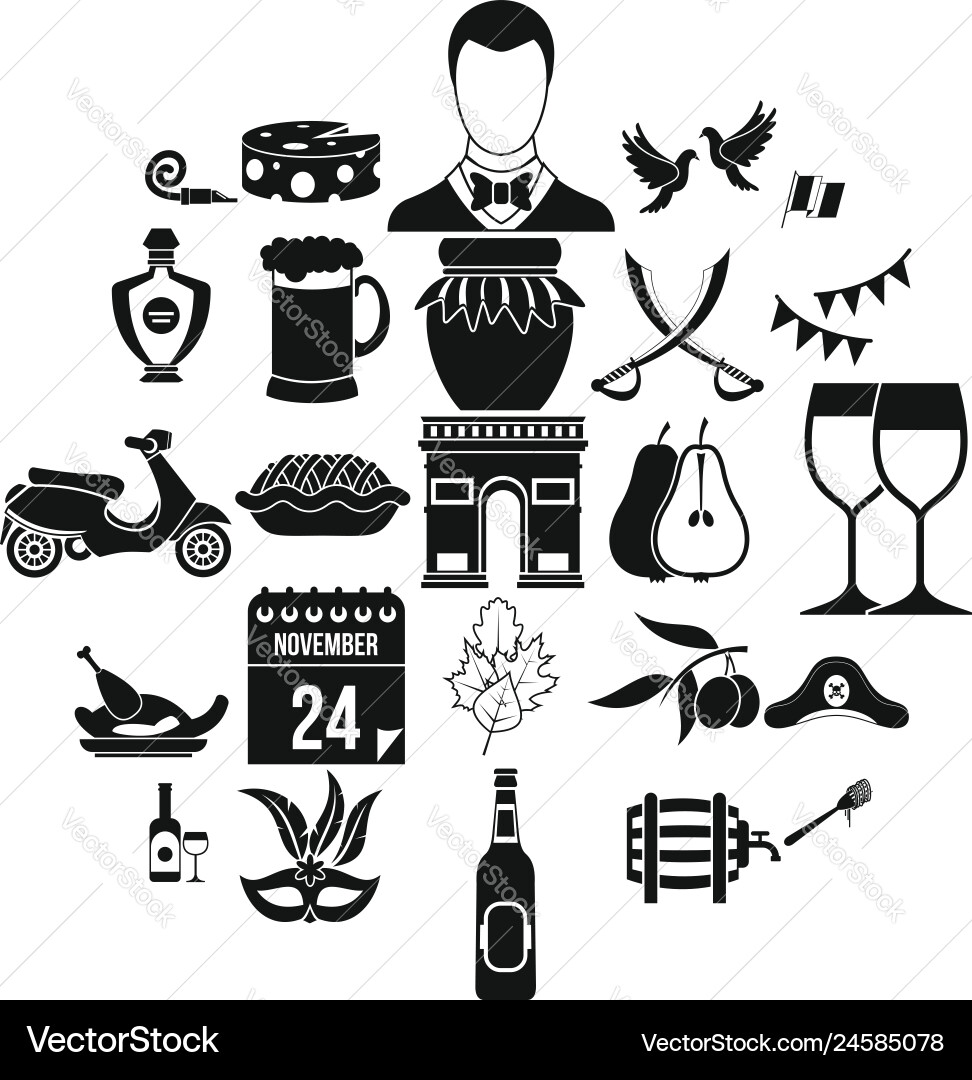 Binge icons set simple style Binge icons set simple style Vector Image
