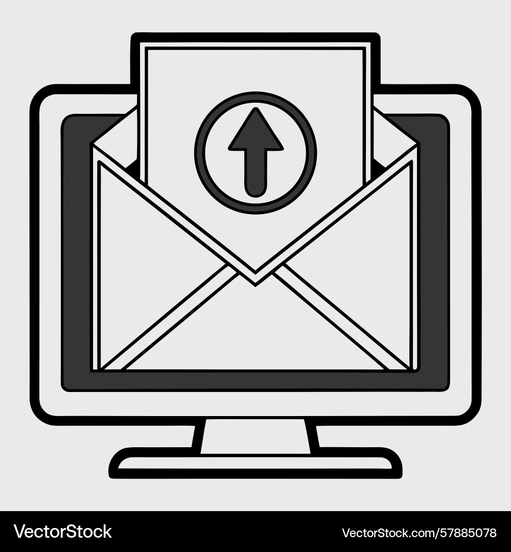 Black and white of a computer monitor displaying Black and white of a computer monitor displaying Vector Image
