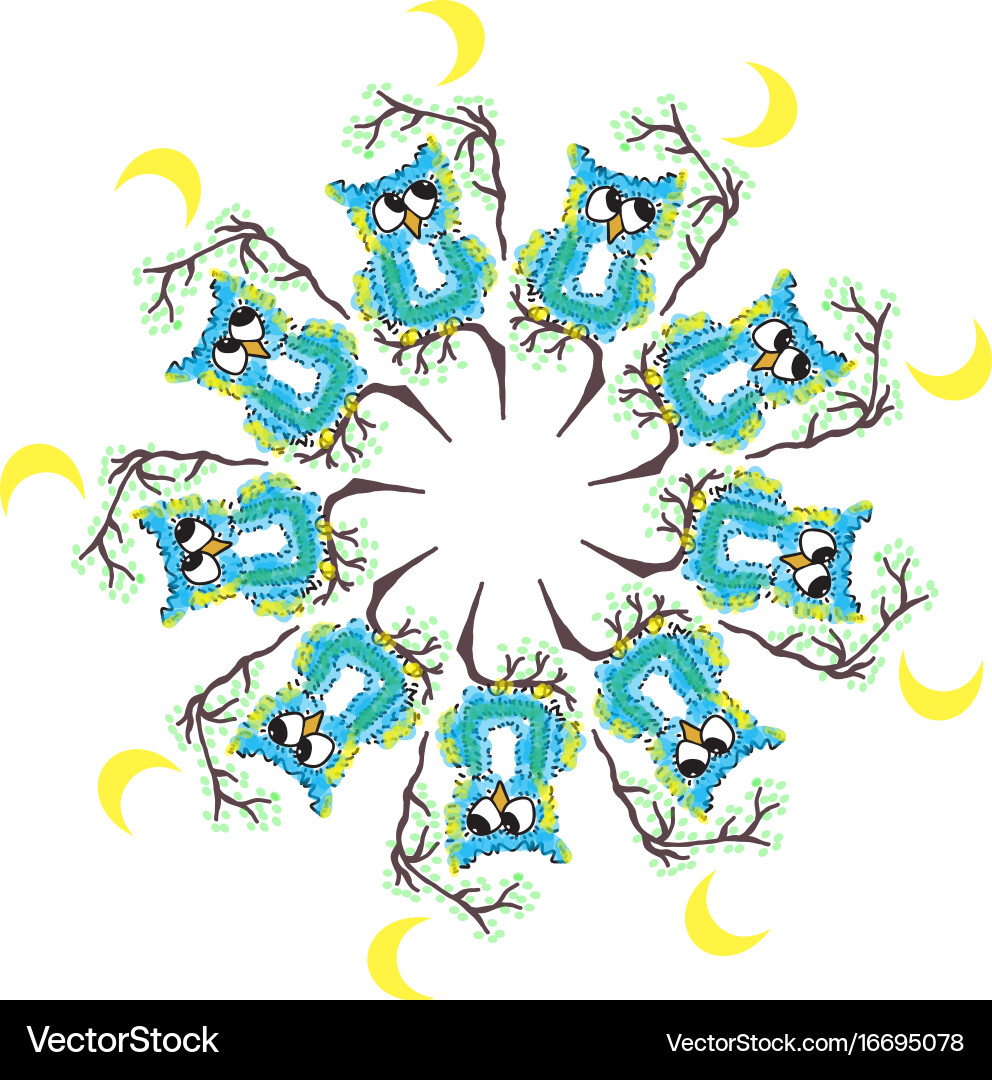 Circular pattern owl on a tree vector image