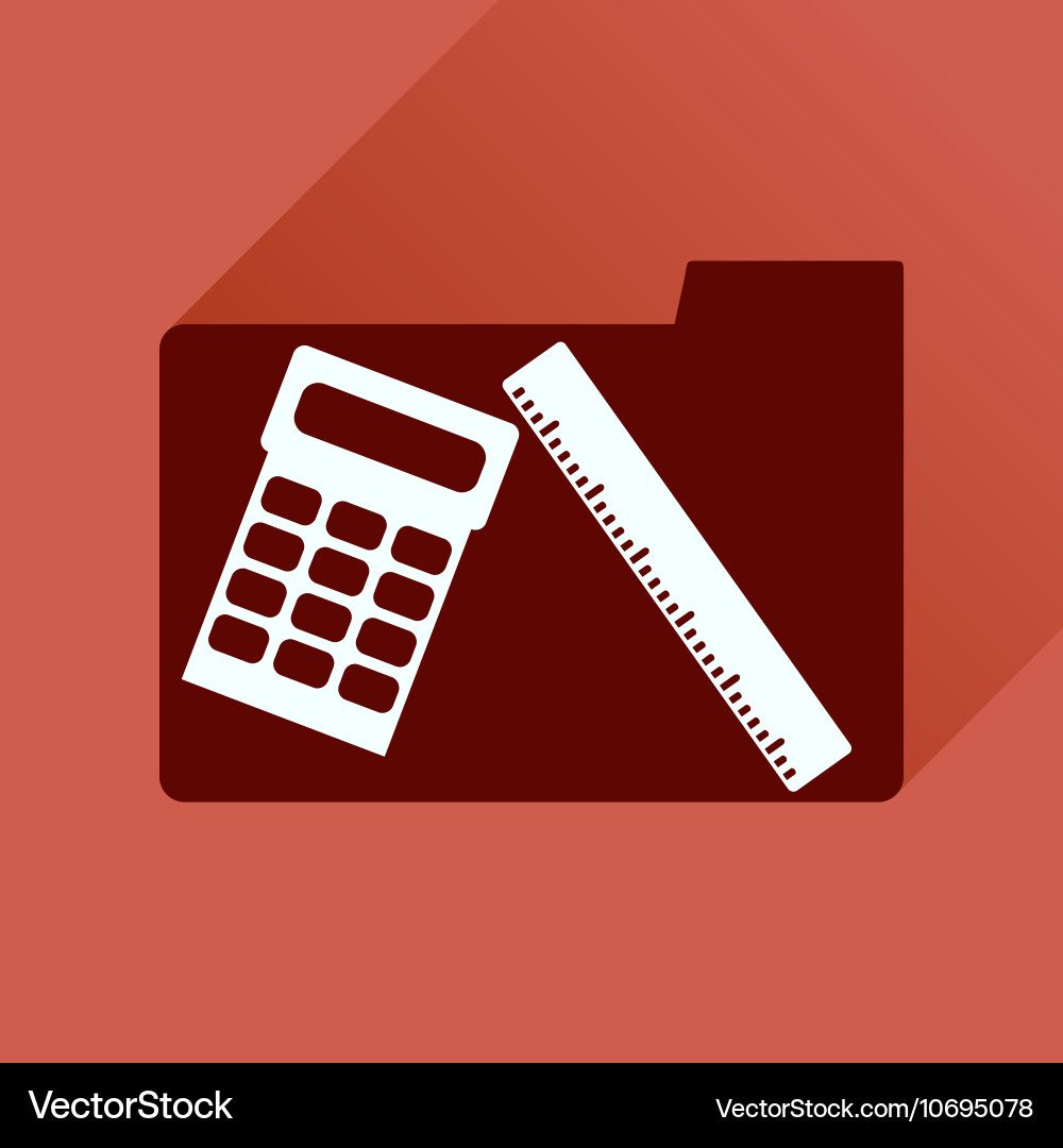 Flat icon with long shadow folder calculator ruler vector image