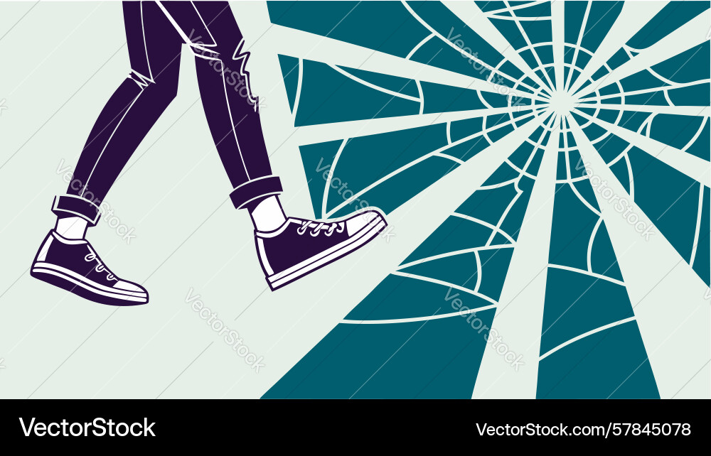 Legs stepping on dynamic radiating abstract lines Vector Image