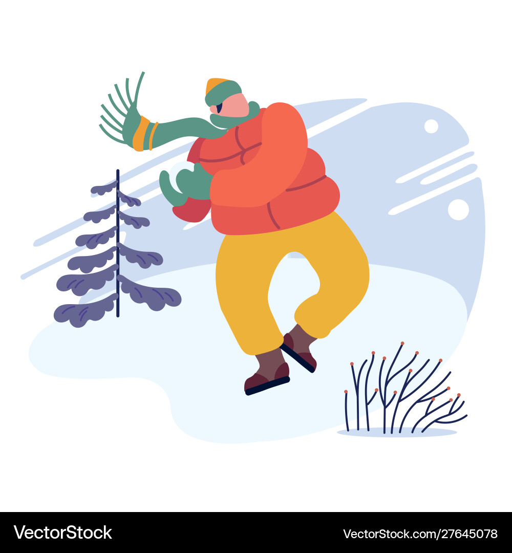 Mann mit Schneeball - Winterspaß vektorbild
