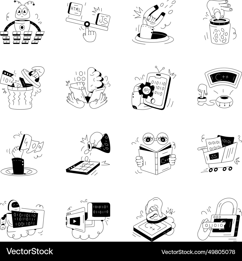 Programming constructs doodle mini vector image