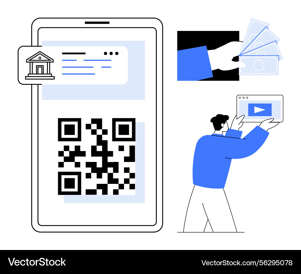Qr code payment with mobile banking and multimedia Qr code payment with mobile banking and multimedia vector image