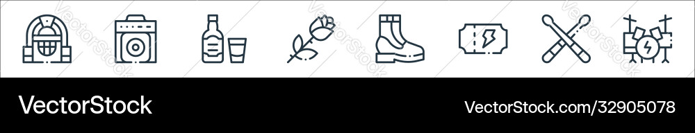 Rock n roll line icons linear set quality Rock n roll line icons linear set quality vector image