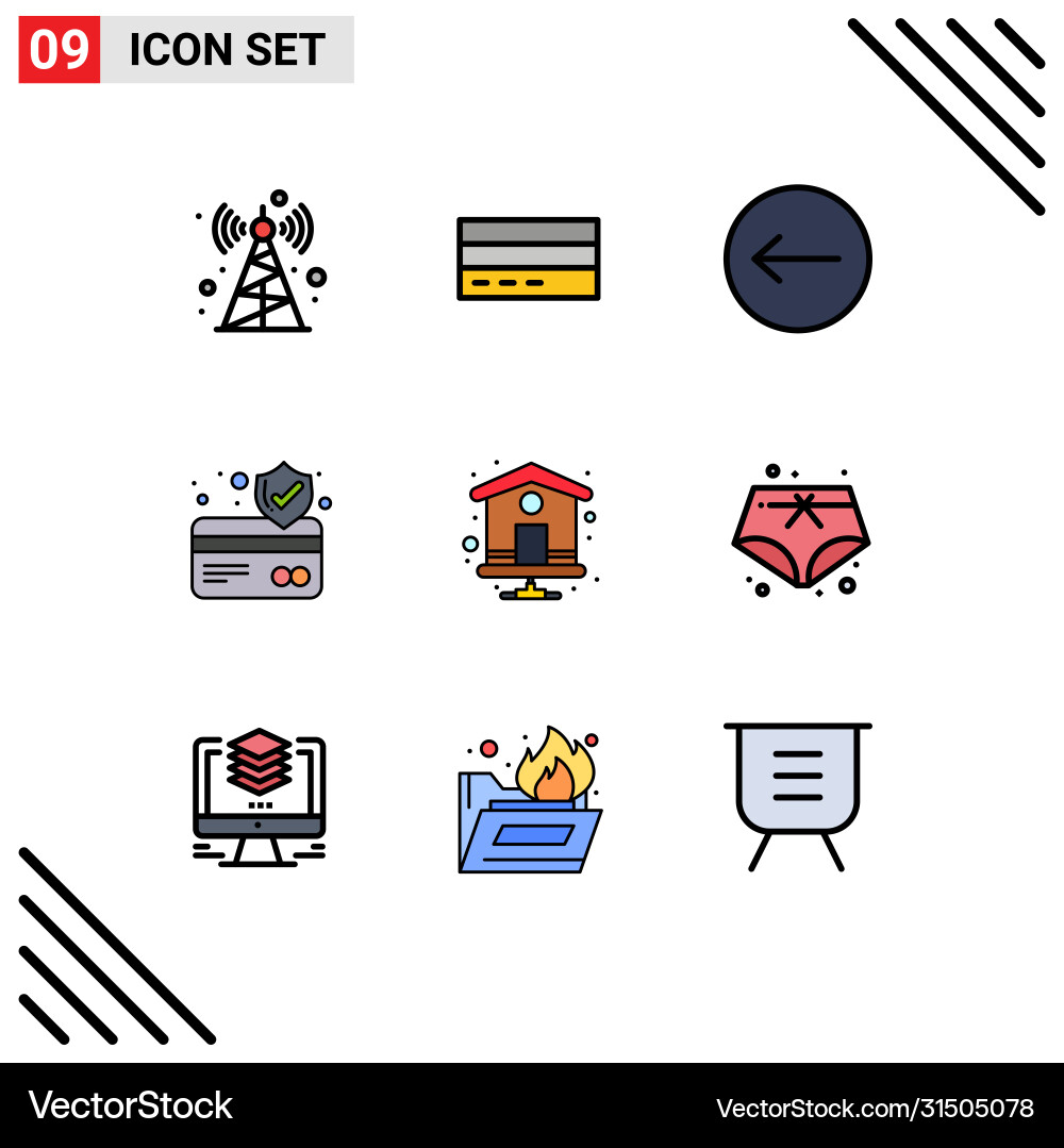 Set 9 filledline flat colors on grid for index Vector Image