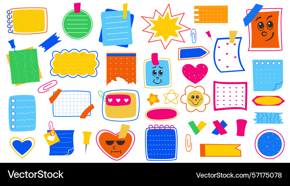 Set of colorful paper notes in doodle style Set of colorful paper notes in doodle style Vector Image