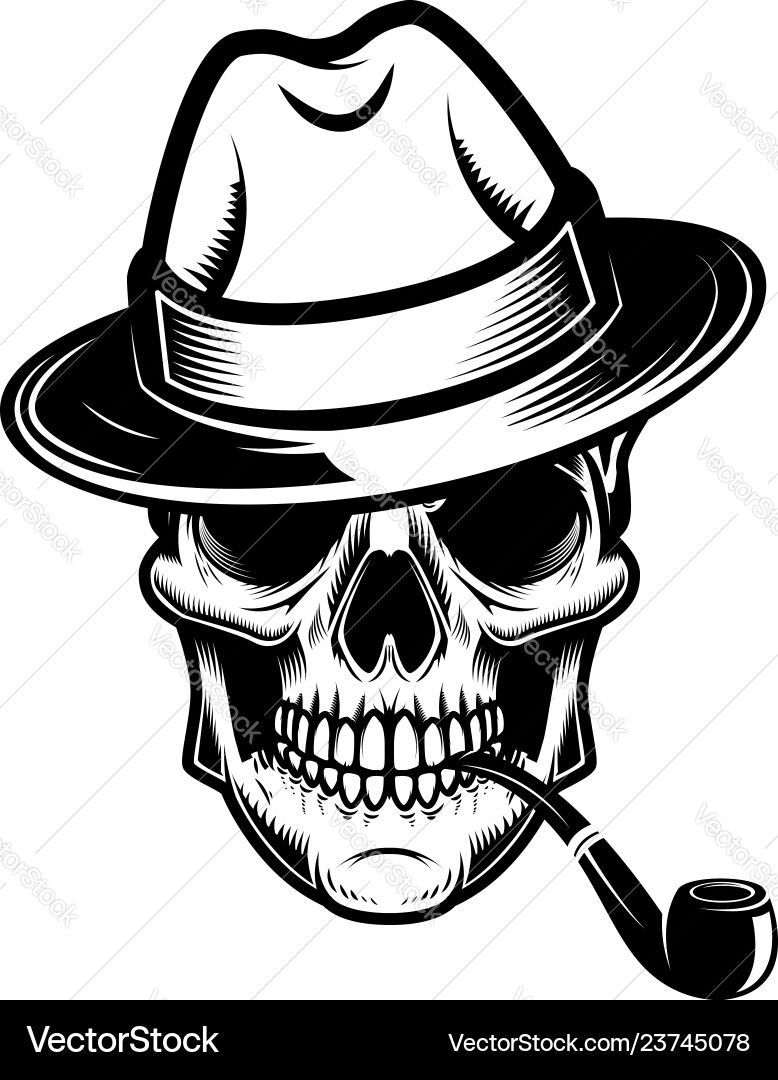 Skull with Hat and Smoking Pipe Vector Image