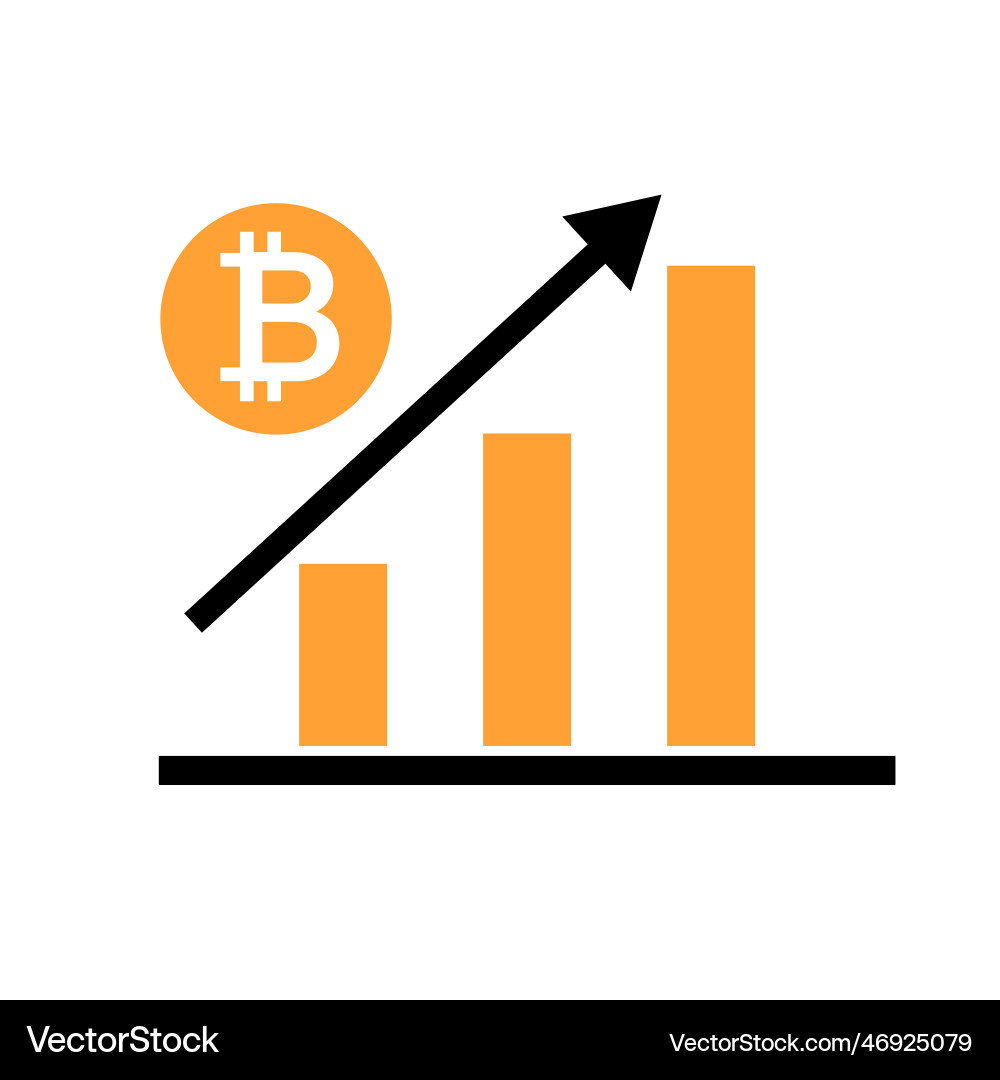Bitcoin bar graph icon with increasing price Bitcoin bar graph icon with increasing price vector image