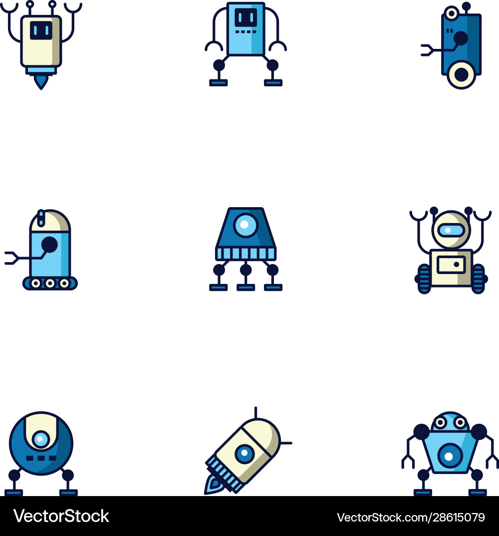 Bundle robots cyborg set icons Vector Image