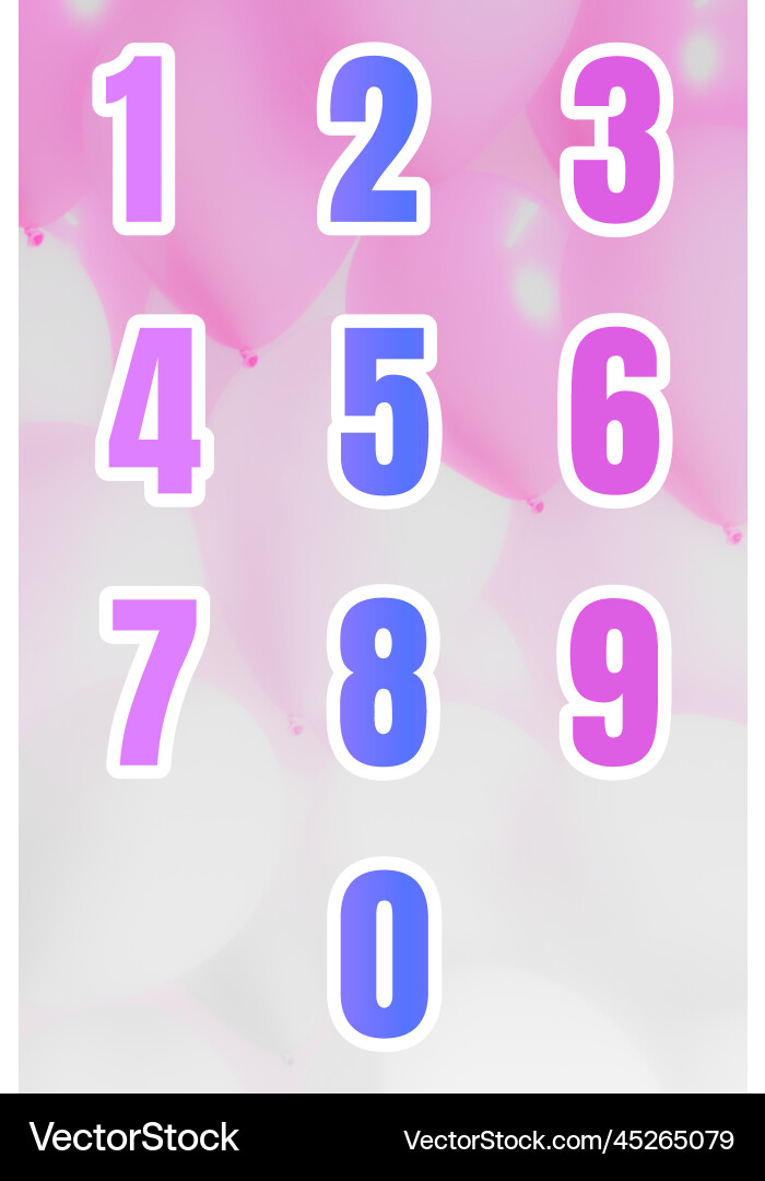 Gradient 0 to 9 number set Vector Image