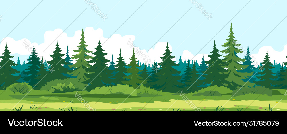 Path along spruce forest game background vector image