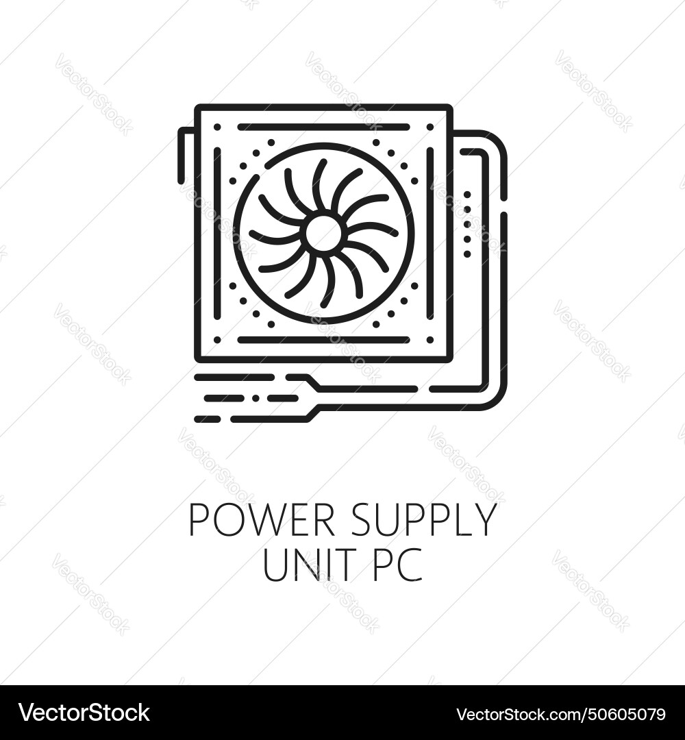 Pc power supply unit line icon computer hardware vector image