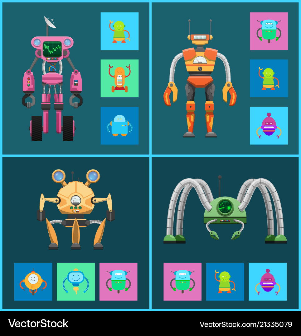 Robot set of creatures types Robot set of creatures types Vector Image