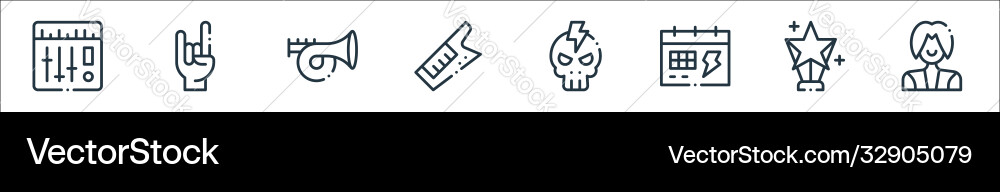 Rock n roll line icons linear set quality Rock n roll line icons linear set quality vector image