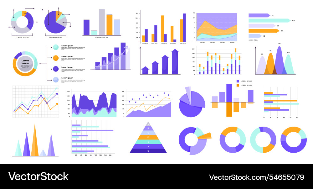 Various colorful data visualization chart designs Various colorful data visualization chart designs Vector Image
