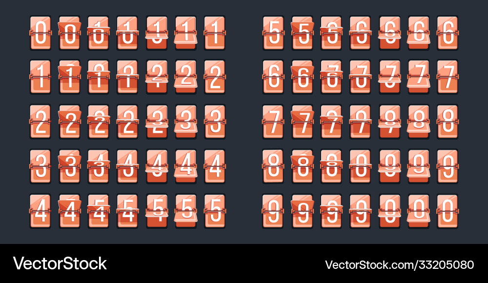 Flip clock number icon set on dark background vector image