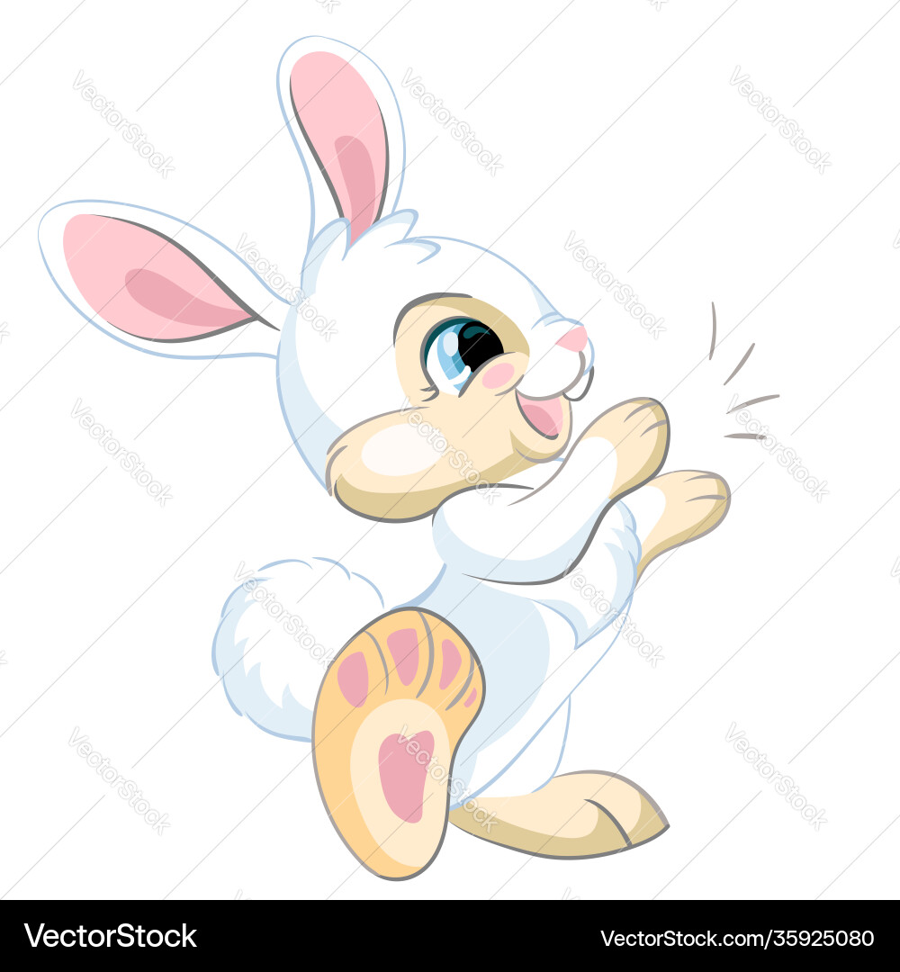 Little cute funny white rabbit claps his hands Little cute funny white rabbit claps his hands vector image