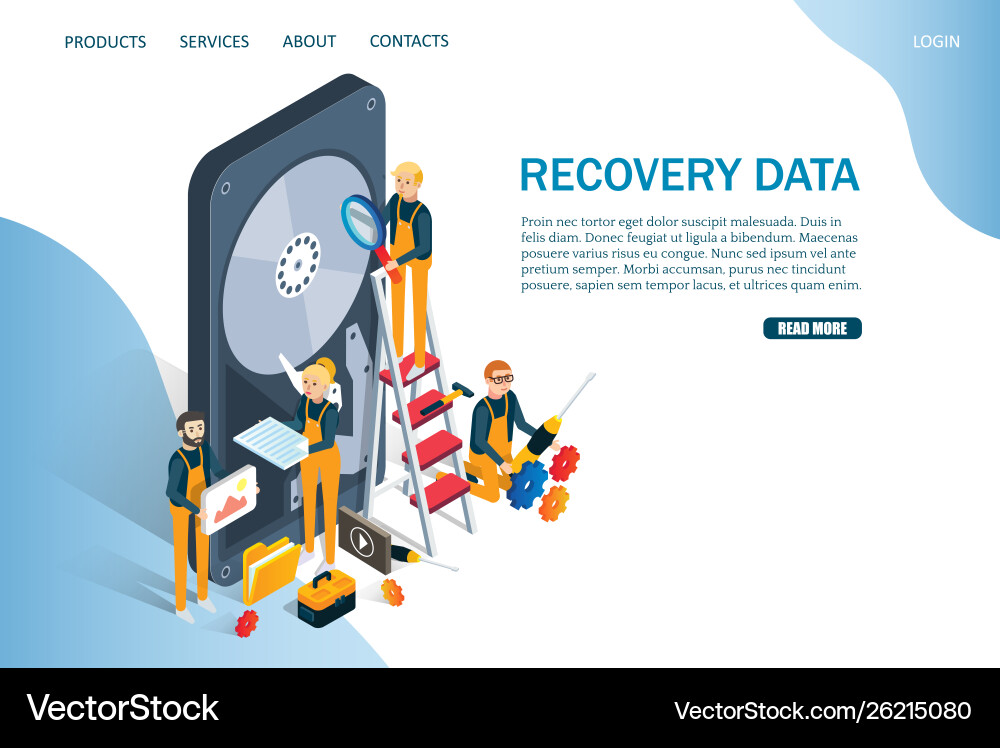 Recovery data website landing page design Recovery data website landing page design vector image