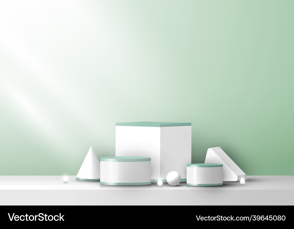 Set of 3d geometric object display white Set of 3d geometric object display white vector image