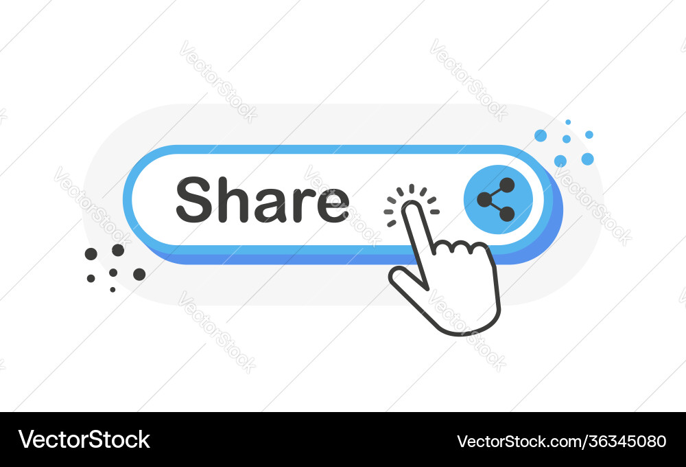 Share blue 3d button with hand pointer clicking Vector Image