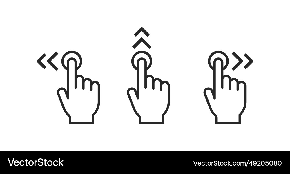 Swipe to left right up icon set or touch screen vector image